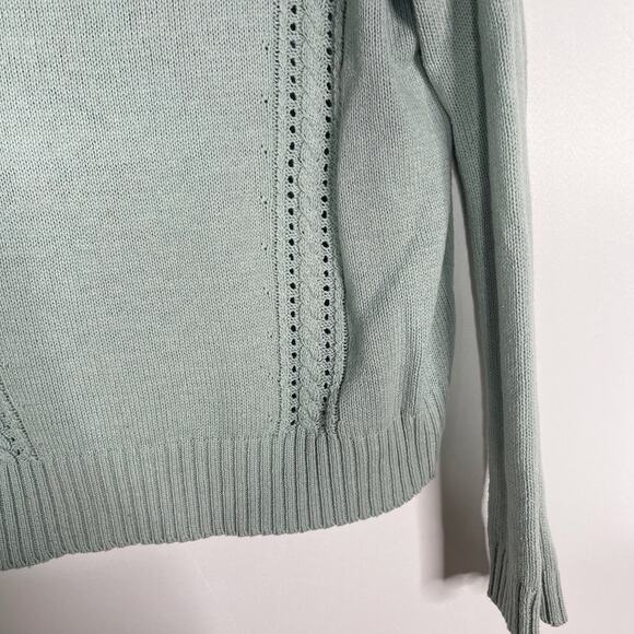 Hem & Thread S Seafoam Green Crew Neck Knit Sweater Cotton Blend Textured Stitch - Picture 4 of 7